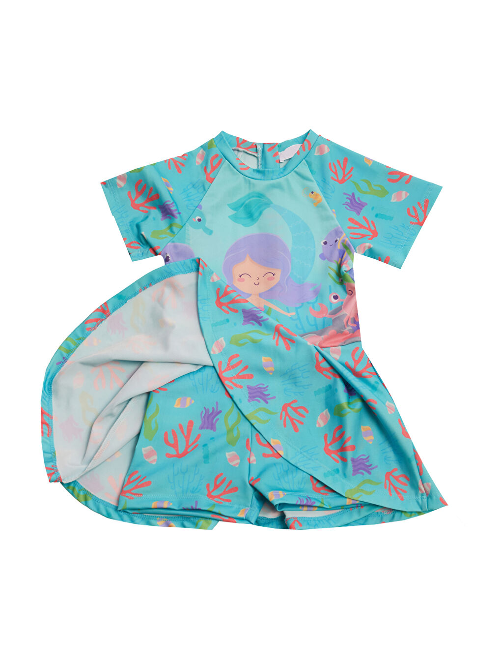 Yeşil UV Korumalı Kısa Kollu Şortlu Elbise Mayo Kız Çocuk Yüzücü Mayo 5229 Mint-1