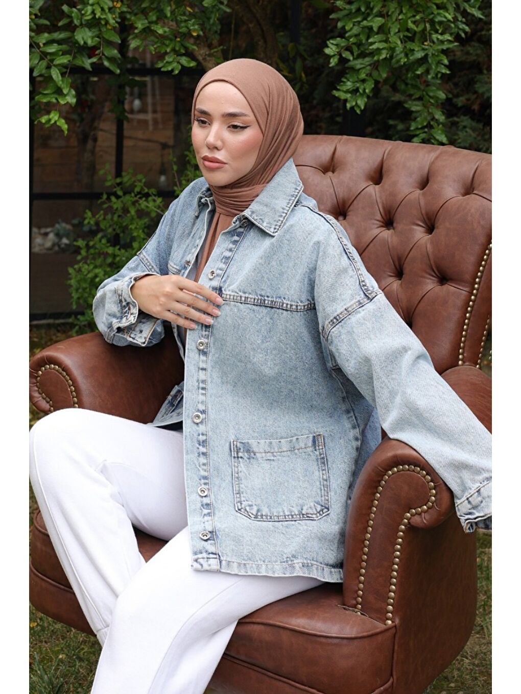 Kadın Kar Yıkama Çift Cepli Düğmeli Jean Ceket Acik Mavi   26657