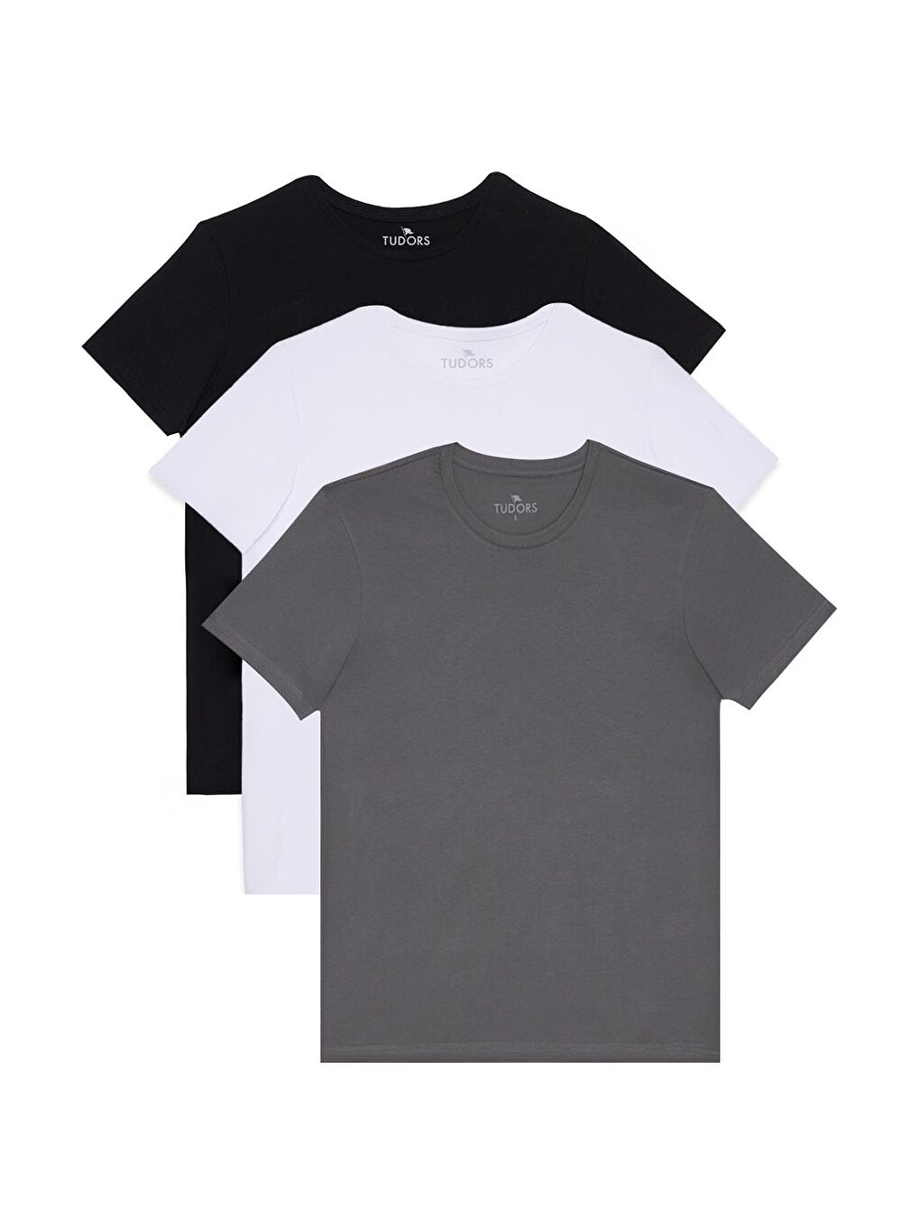 Unisex 3'Lü Paket Siyah-Beyaz-K. Gri Slim Fit Dar Kesim %100 Pamuk Bisiklet Yaka Tişört