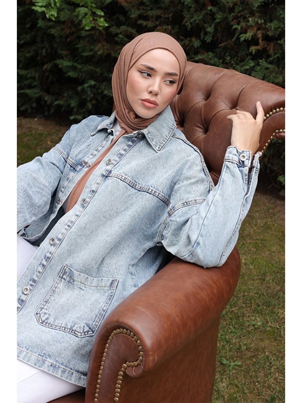 Kadın Kar Yıkama Çift Cepli Düğmeli Jean Ceket Acik Mavi   26657-1