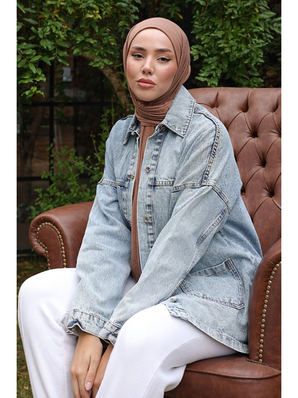 Kadın Kar Yıkama Çift Cepli Düğmeli Jean Ceket Acik Mavi   26657-2