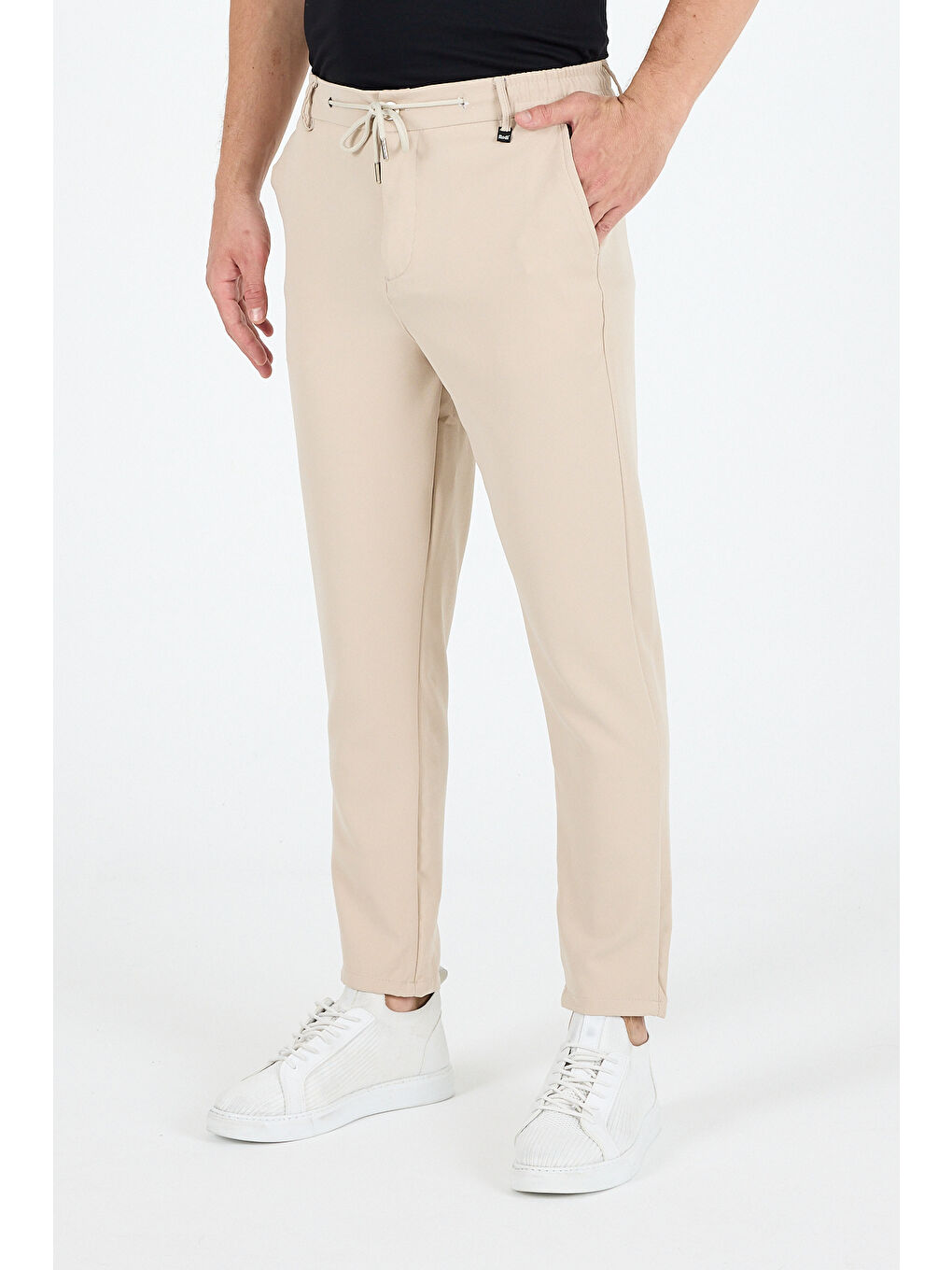 Bej Erkek Duble Kumaş Düz Paça Rahat Kalıp, Cepli, Günlük ve Spor Eşofman Altı Jogger Pantolon-3667-1