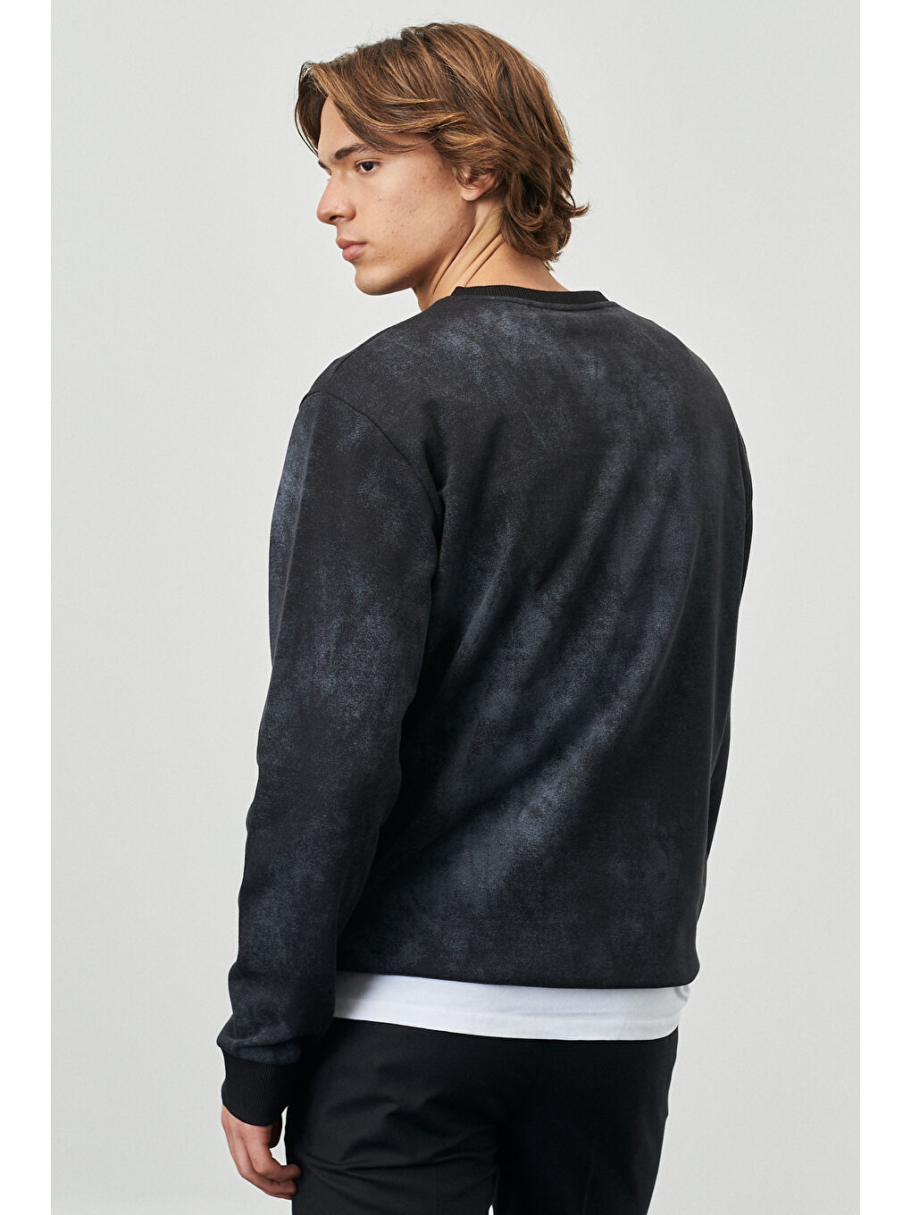 Erkek Antrasit-Melanj Standart Fit Normal Kesim Bisiklet Yaka Tişört-3