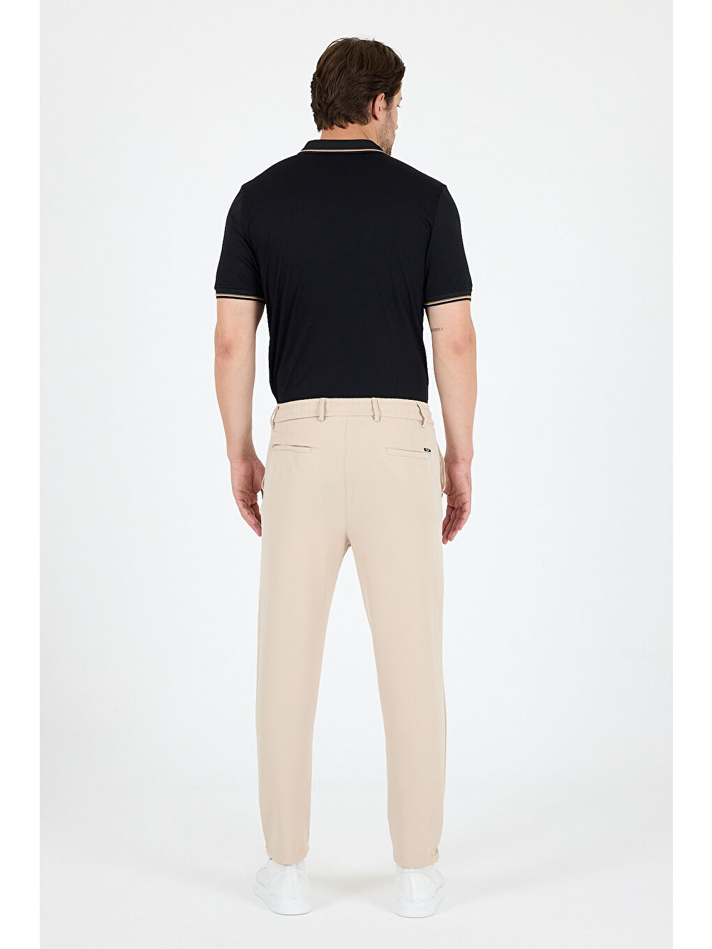 Bej Erkek Duble Kumaş Düz Paça Rahat Kalıp, Cepli, Günlük ve Spor Eşofman Altı Jogger Pantolon-3667-3