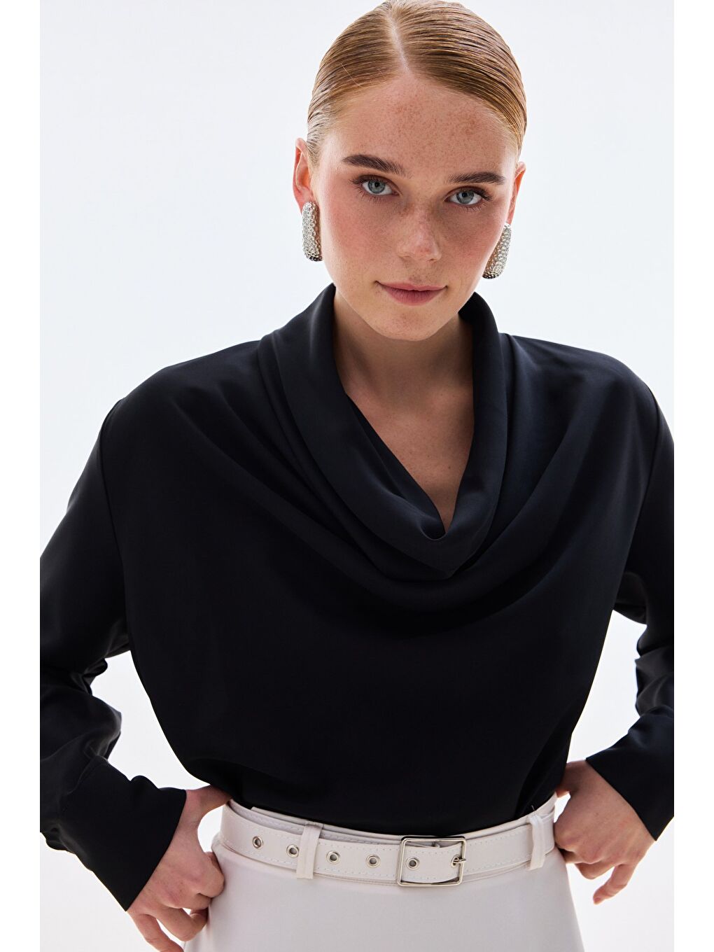 Degaje Yaka Bluz - Siyah-6