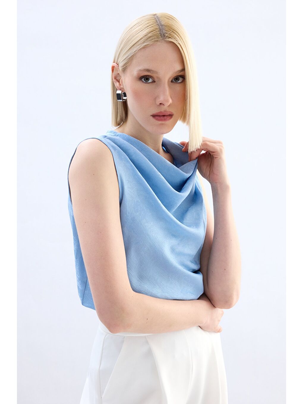 Degaje Yaka Bluz - Bebe Mavi-4