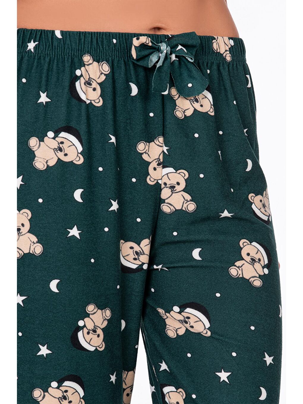 Kadın Süet Ayıcık Desenli Pijama Tek Alt – Yeşil-1