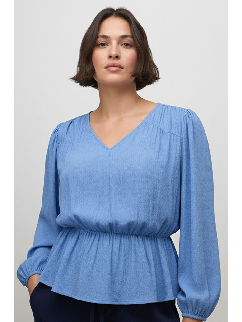 Mavi Beli Lastikli Bluz-2