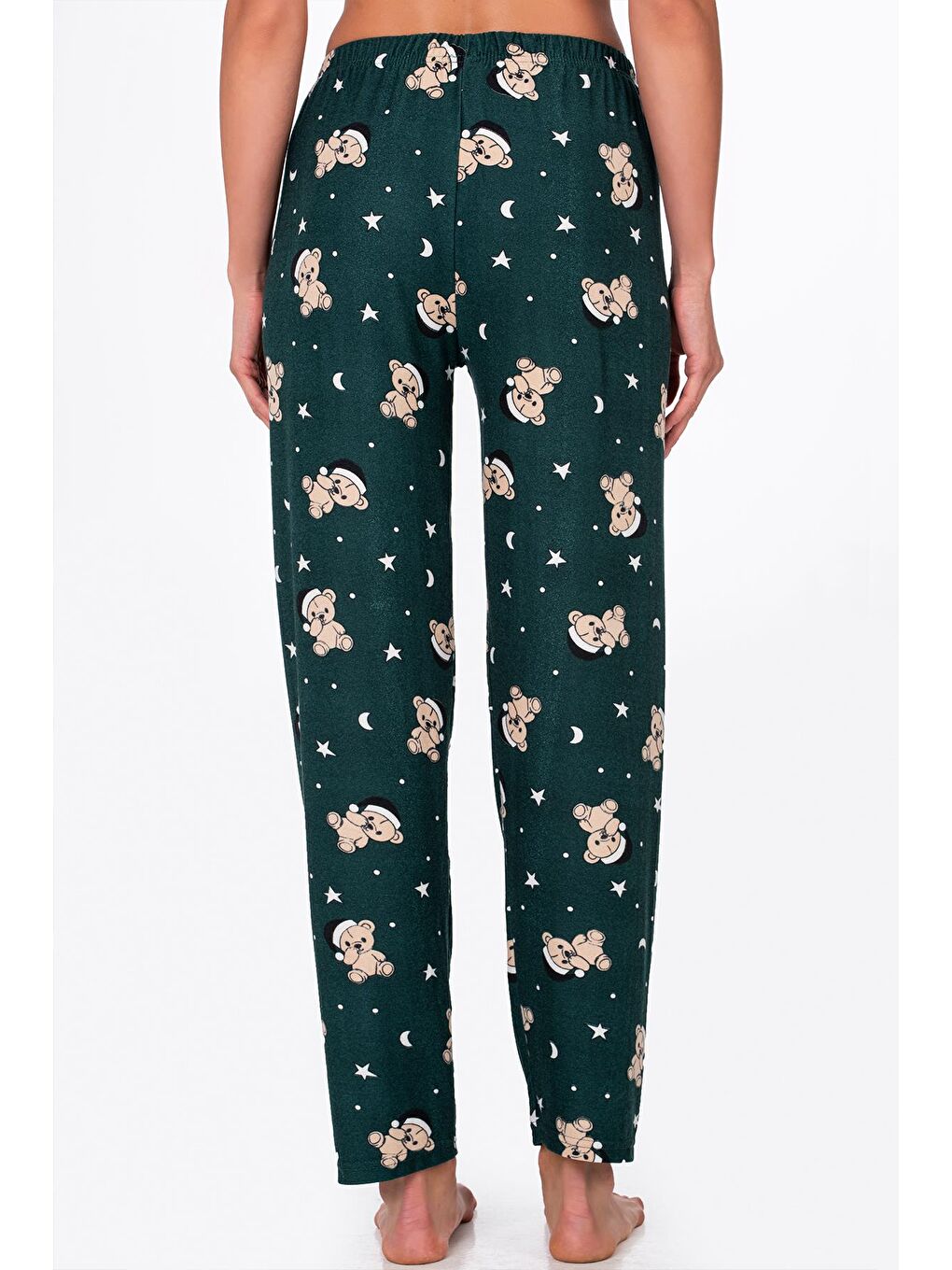 Kadın Süet Ayıcık Desenli Pijama Tek Alt – Yeşil-2