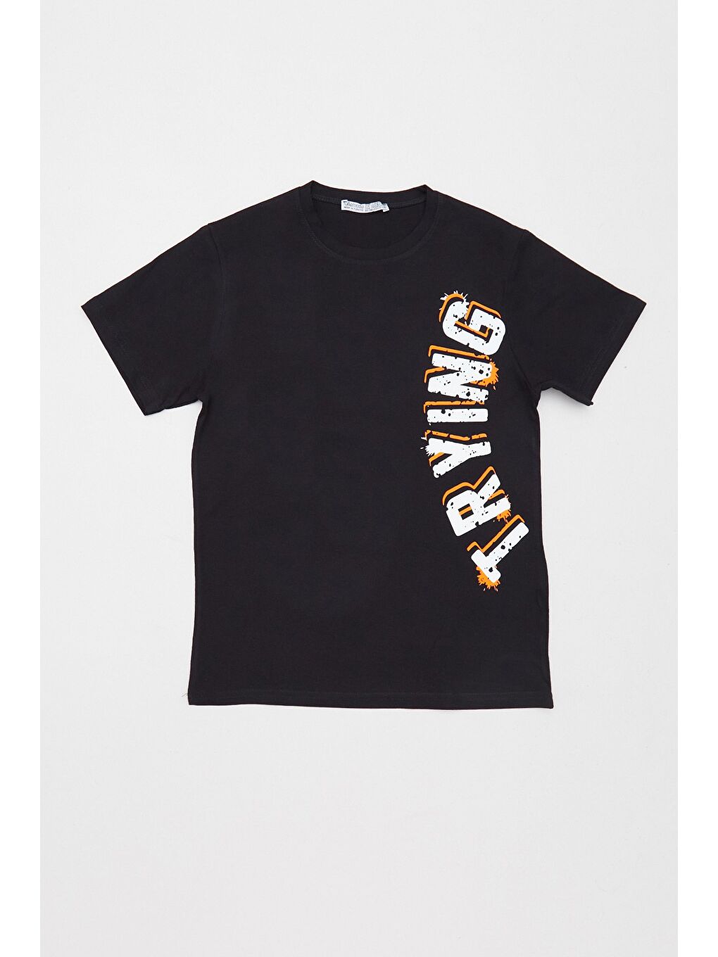 Siyah %100 Pamuk Trying Baskılı Erkek Çocuk Tişört-1