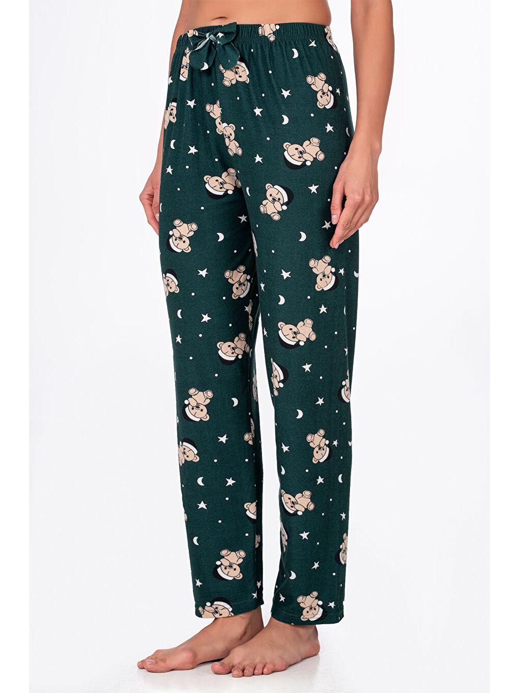 Kadın Süet Ayıcık Desenli Pijama Tek Alt – Yeşil-3