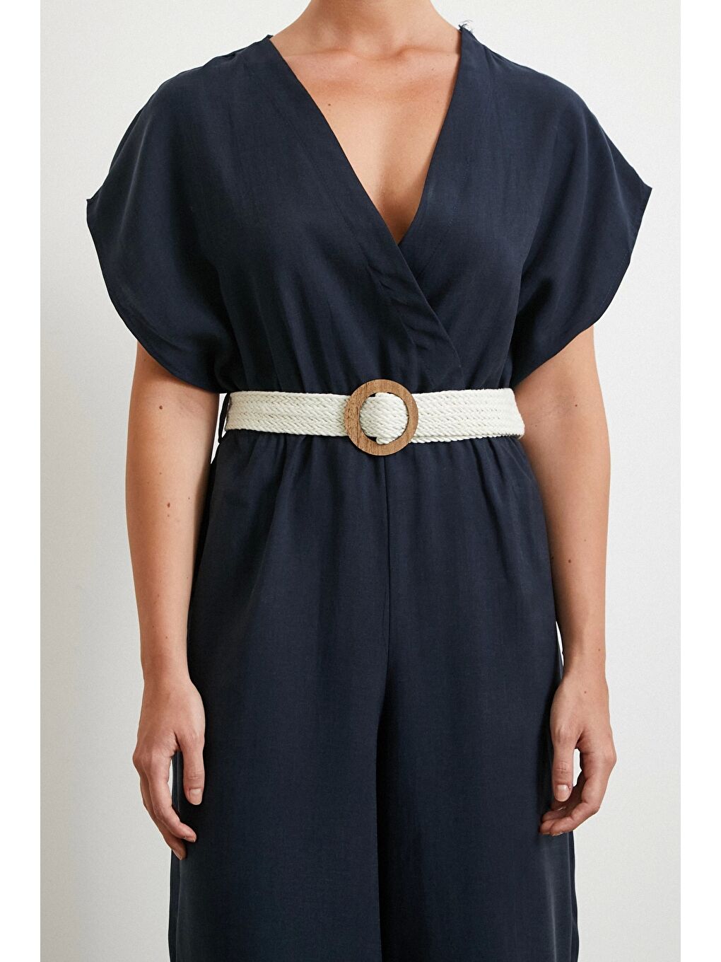 Kemer Detaylı Yarasa Kol Tulum Lacivert-3