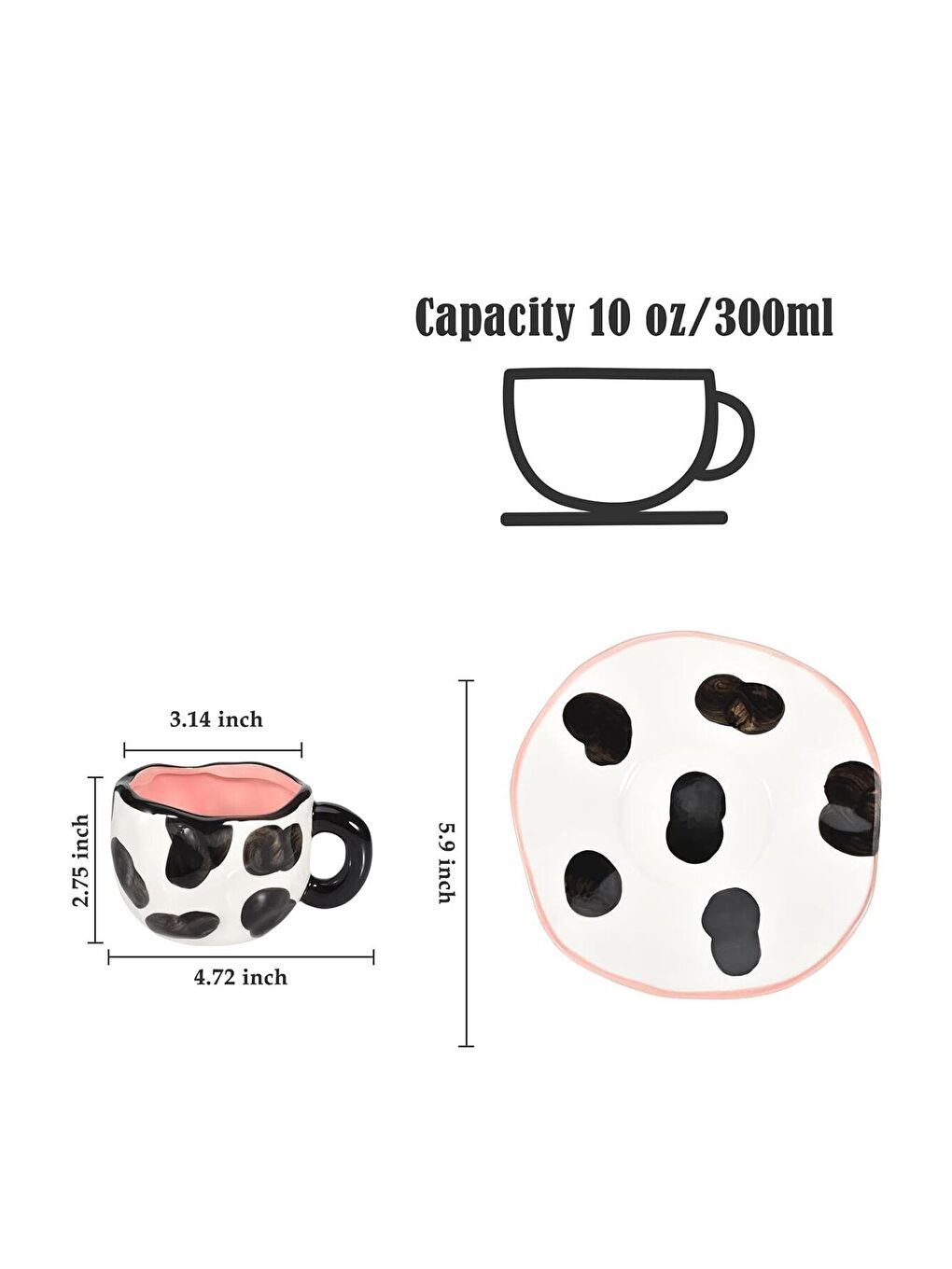 Karışık Moo Love Desenli Seramik Kupa & Tabak Seti-1