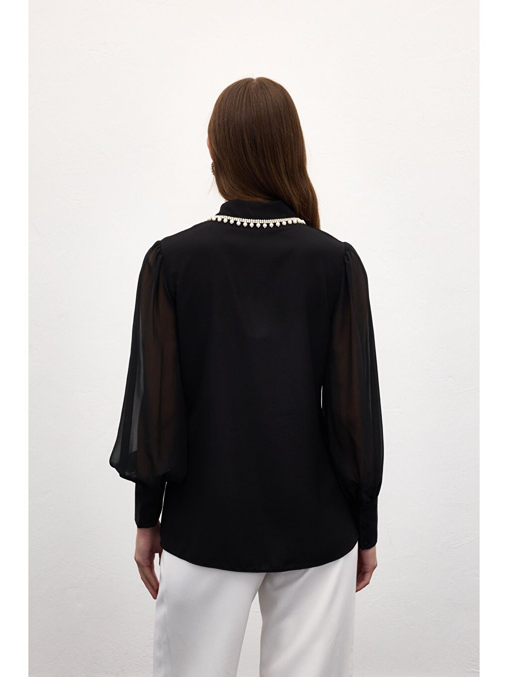 Aksesuar Yakalı Gömlek - Siyah-6