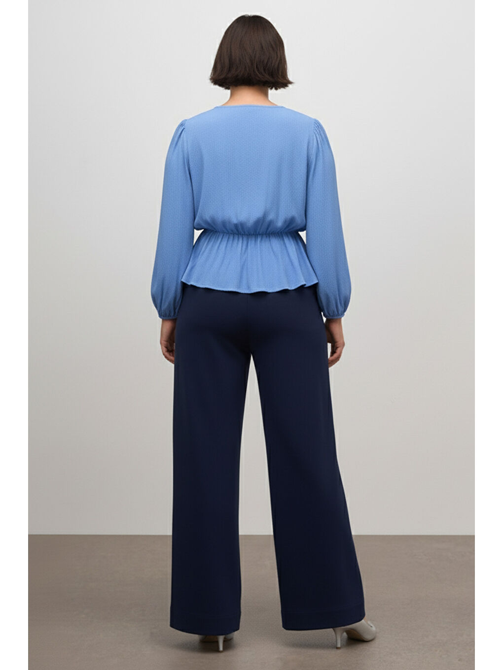 Mavi Beli Lastikli Bluz-3