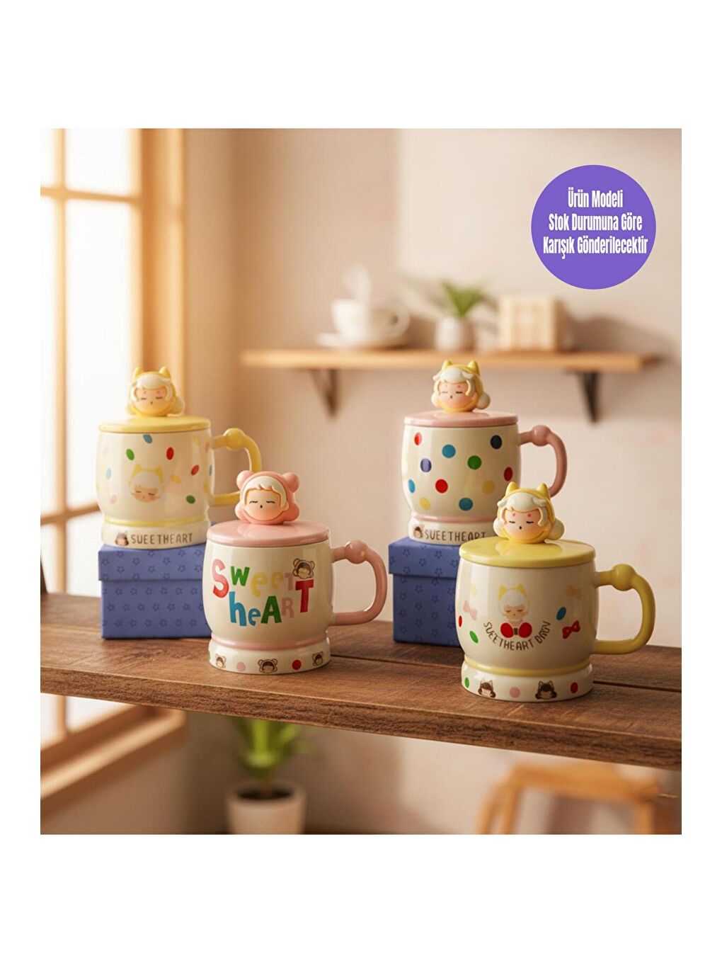 Karışık Neşeli Kalpler Temalı Seramik Kupa