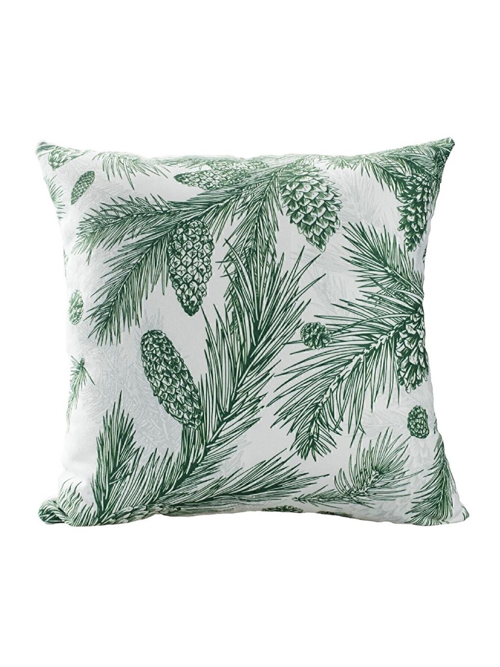 Yılbaşı Temalı Yeşil Çam Ağacı Koza Desenli Kırlent Kılıfı - Beyaz 43x43-1