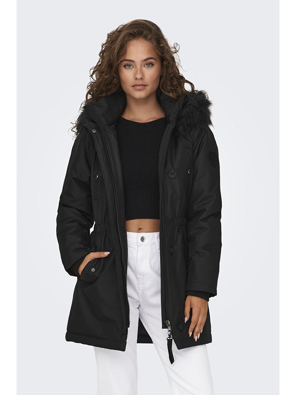 Only Siyah Onliris Regular Fit Çıkarılabilir Kapüşonlu Kadın Parka 15304625 - 2