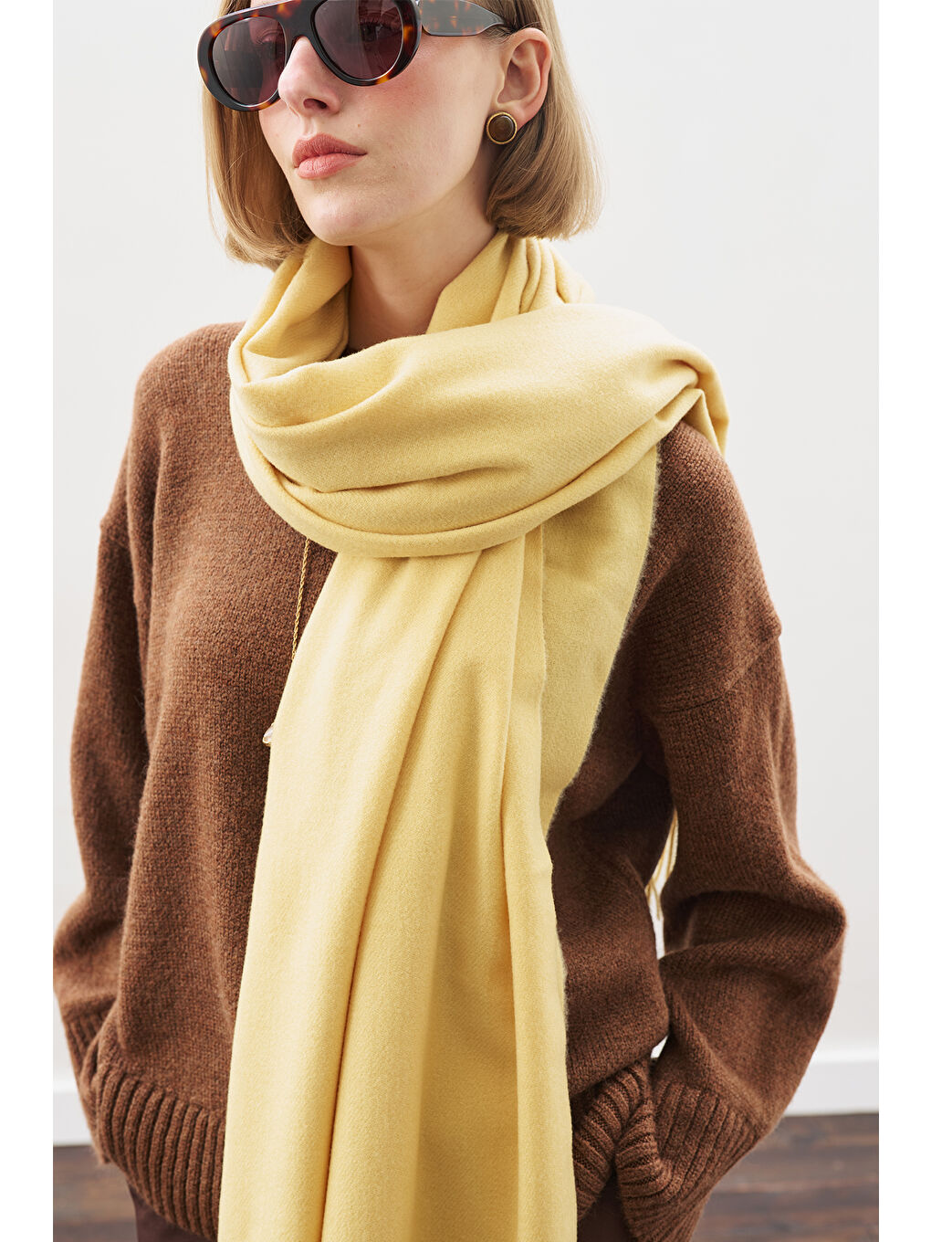 Kaşmir Dokulu Şal Sarı-3