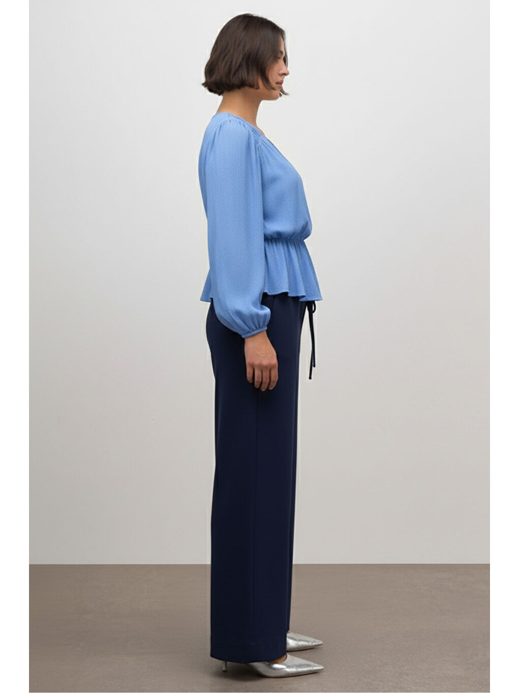 Mavi Beli Lastikli Bluz-4