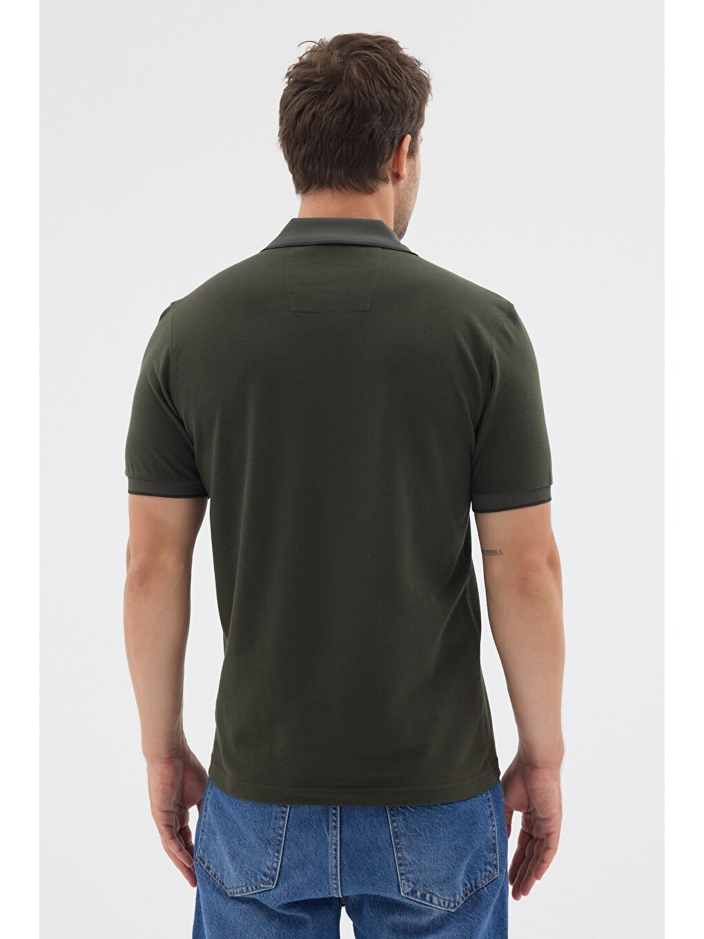 Haki Polo Yaka Pike Kısa Kol Slim Fit %100 Pamuk Tişört 1011260171-4