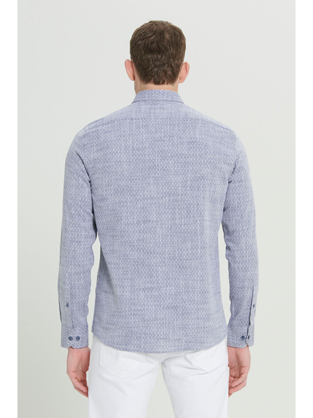 Erkek Lacivert Slim Fit Dar Kesim %100 Pamuk Armürlü Düğmeli Yaka Casual Gömlek-5