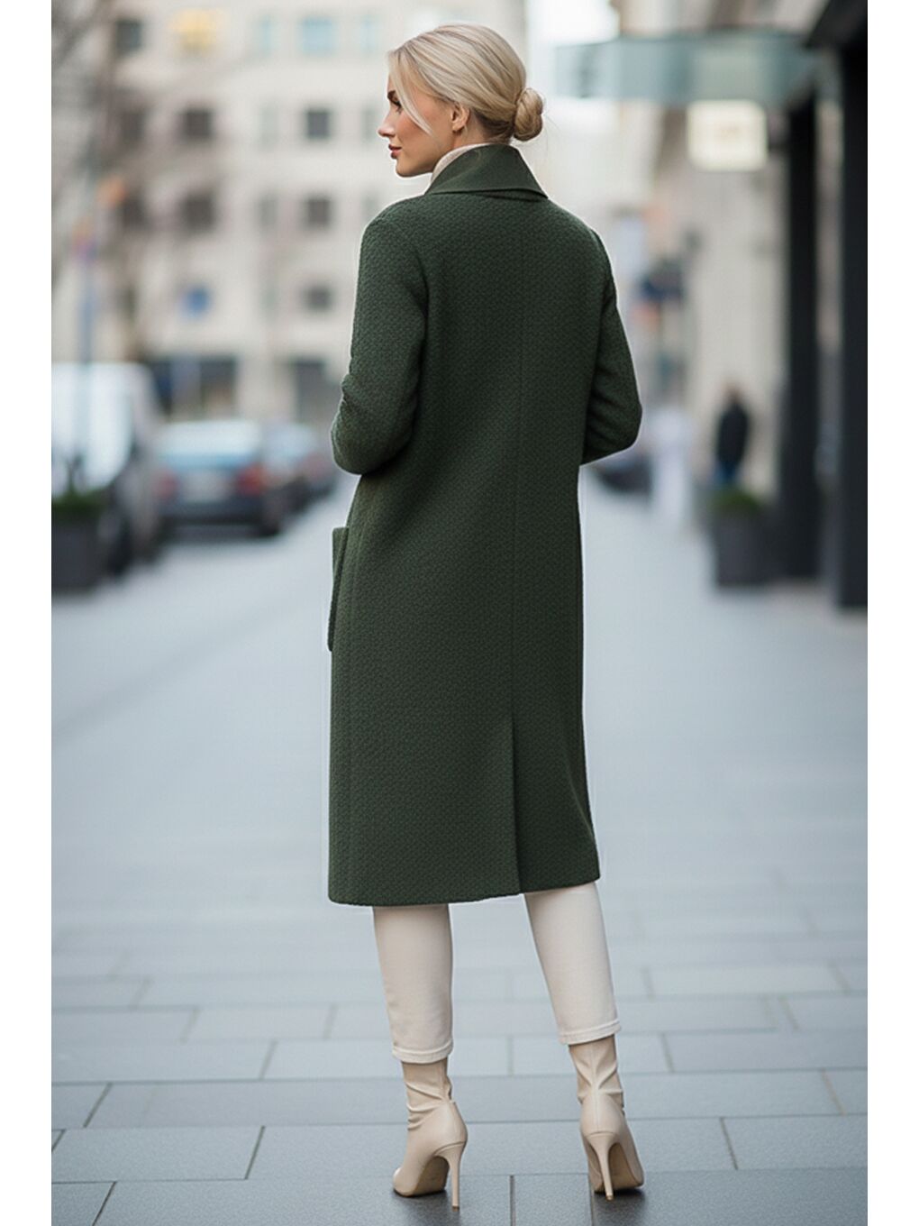 İtalyan Haki Şal Yaka Uzun Kol Cepli İnce Kırçıllı Casual Kaşe Oversize Dokuma Ceket 105 65-3