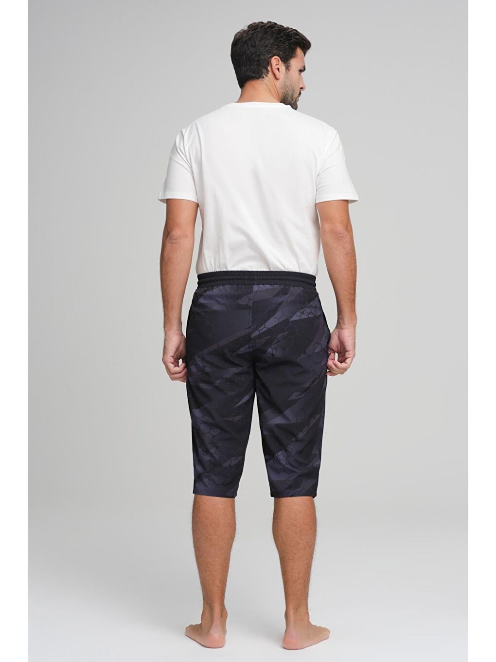 Geometrik Desenli Siyah Erkek Uzun Havuz Ve Deniz Şortu 2973-1