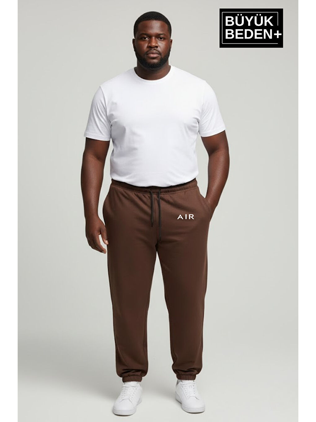 Kahverengi Erkek Büyük Beden Paça Lastikli Rahat Kalıp AR Baskılı İnce Eşofman Altı SPR26BEA951-1