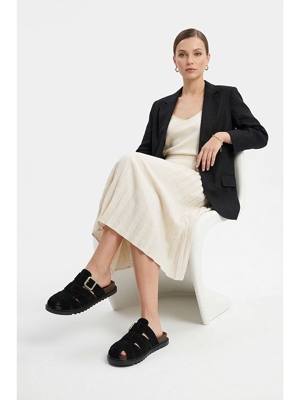 Siyah Kadın SİYAH MELANJ Tokalı Günlük Terlik-2