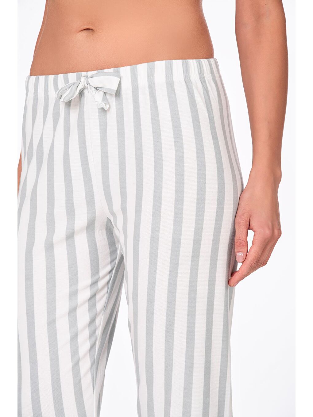 Gri Kadın Süet Çizgili Pijama Tek Alt-1