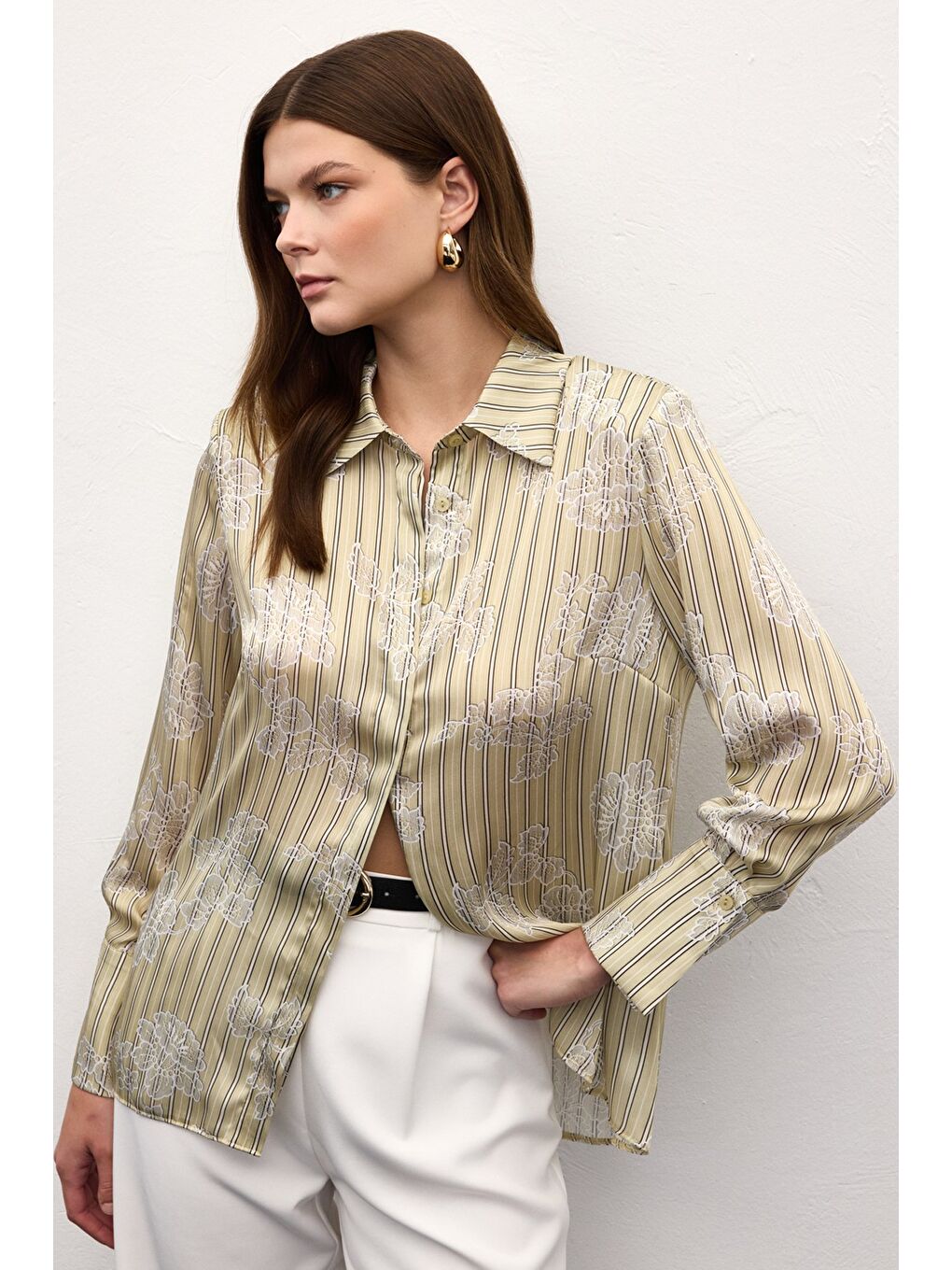 Geniş Manşetli Gömlek - Sarı-3