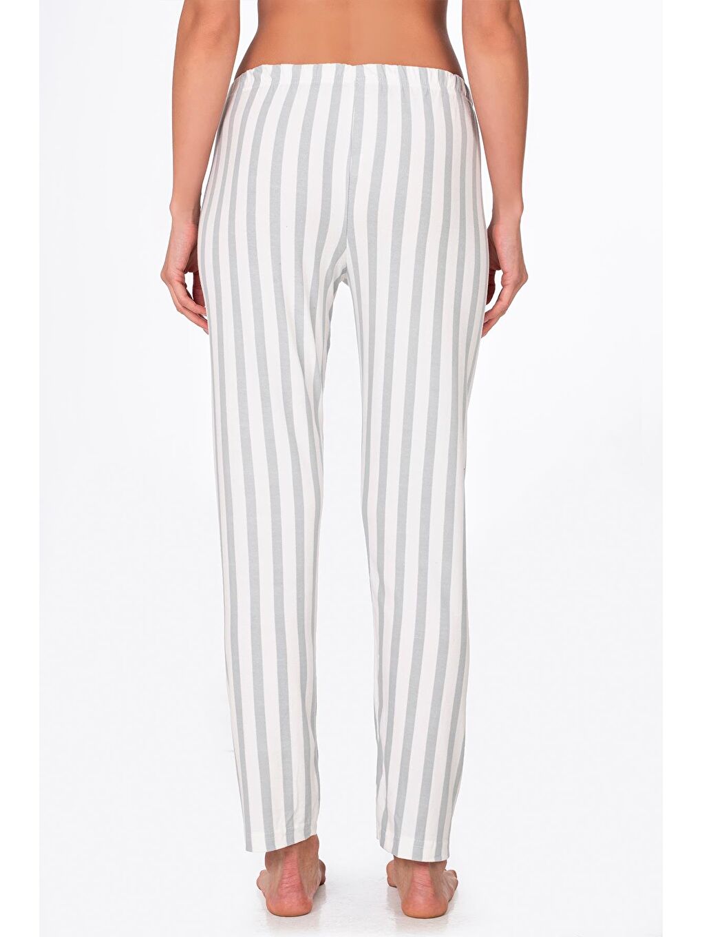 Gri Kadın Süet Çizgili Pijama Tek Alt-2