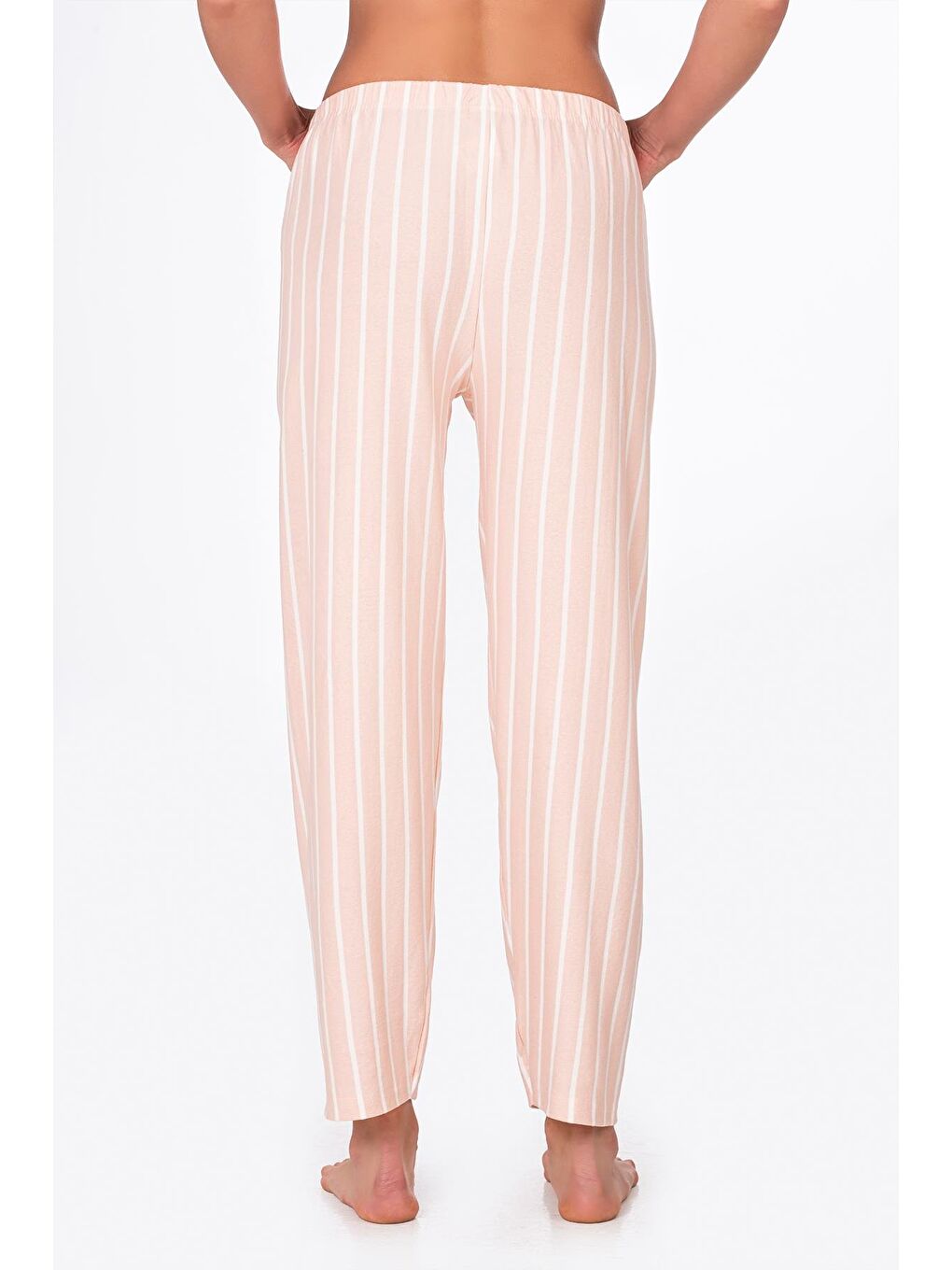 Pembe Kadın Süet Bej Çizgili Pijama Tek Alt-2