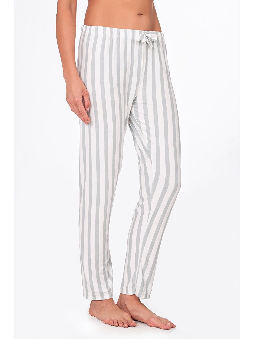 Gri Kadın Süet Çizgili Pijama Tek Alt-3