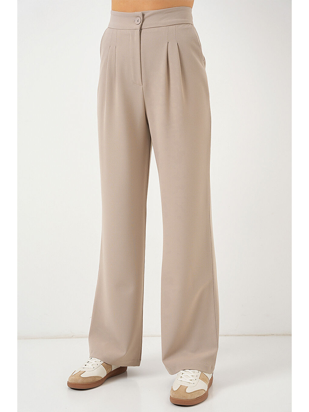 6638 Yüksek Bel Palazzo Pantolon - A.Bej-1