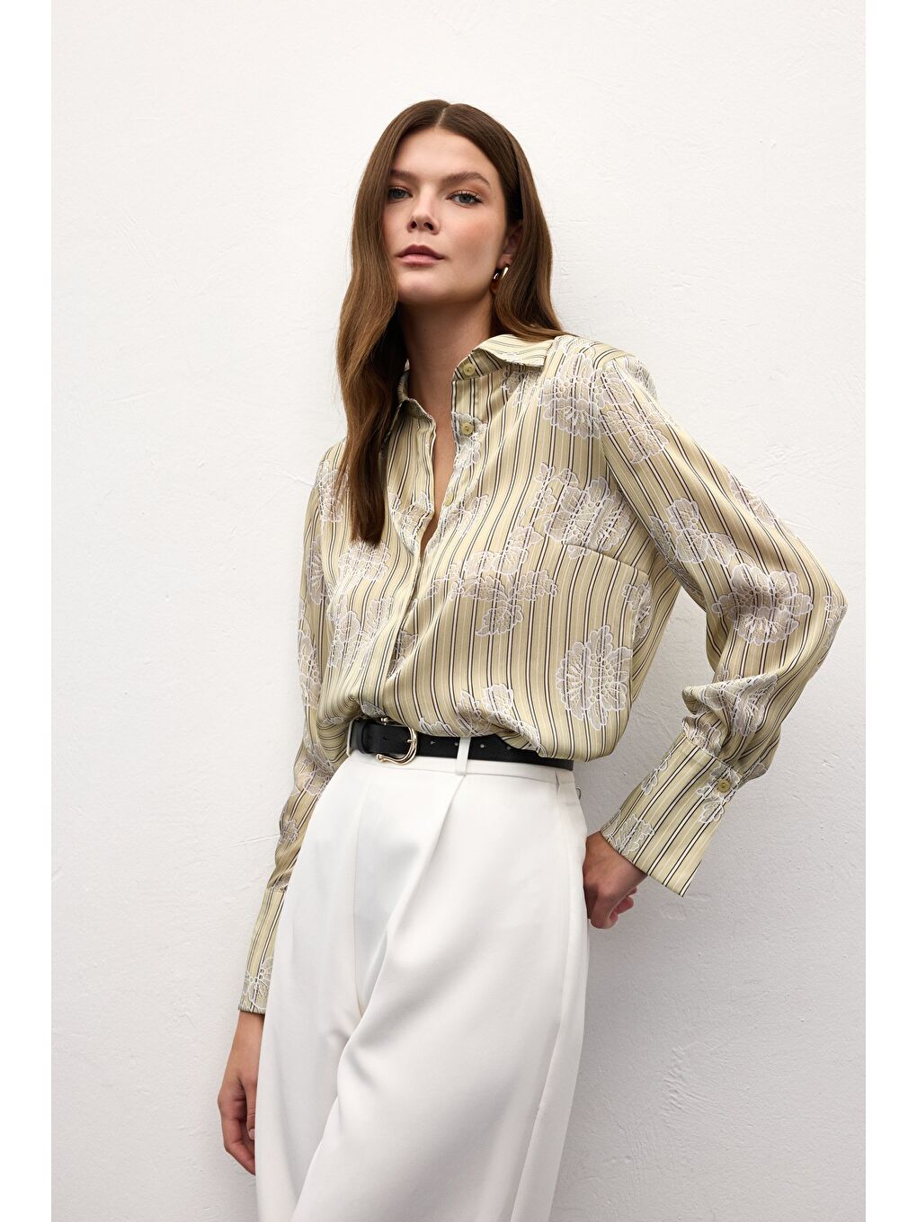 Geniş Manşetli Gömlek - Sarı-4