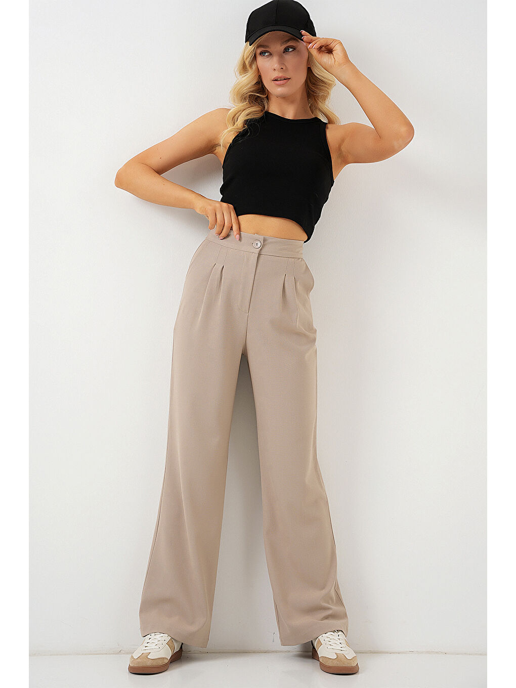 6638 Yüksek Bel Palazzo Pantolon - A.Bej-2