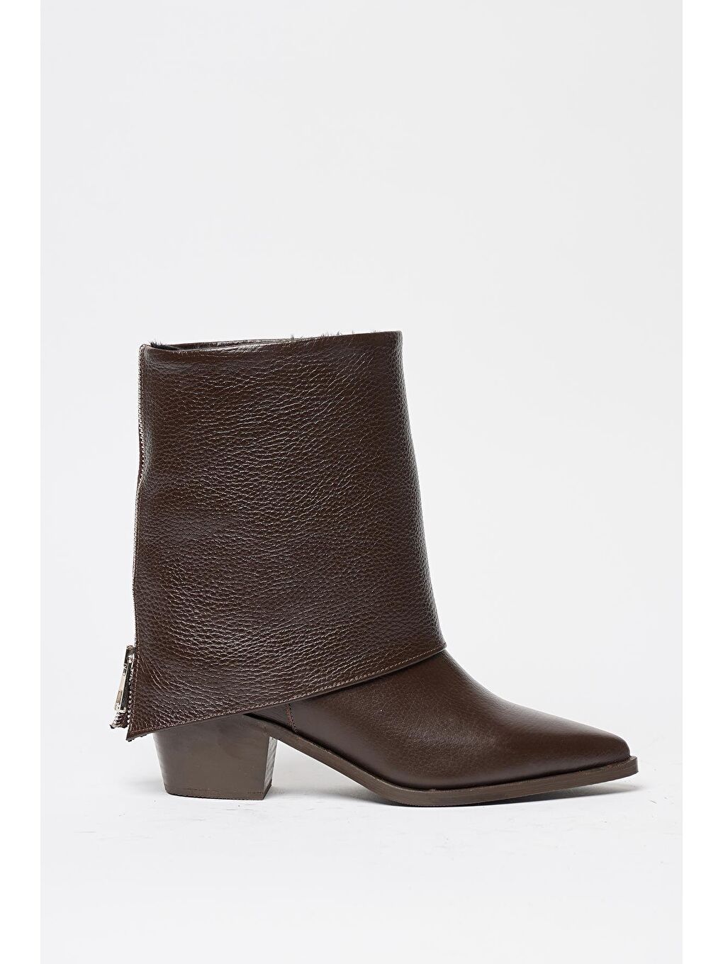 Kadın Kahverengi Hakiki Deri Western Topuklu Bot – Sivri Burun & Fermuar Aksesuarlı-2