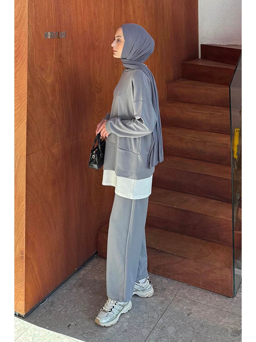 Fermuarlı Garnili Takım Gri-1