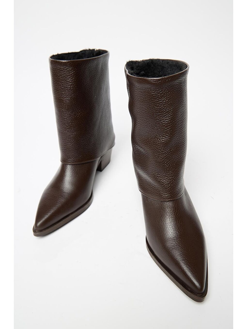 Kadın Kahverengi Hakiki Deri Western Topuklu Bot – Sivri Burun & Fermuar Aksesuarlı-3