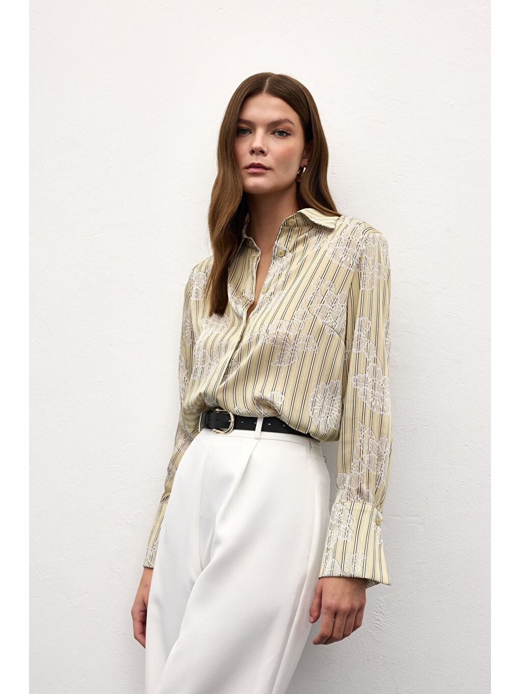 Geniş Manşetli Gömlek - Sarı-5