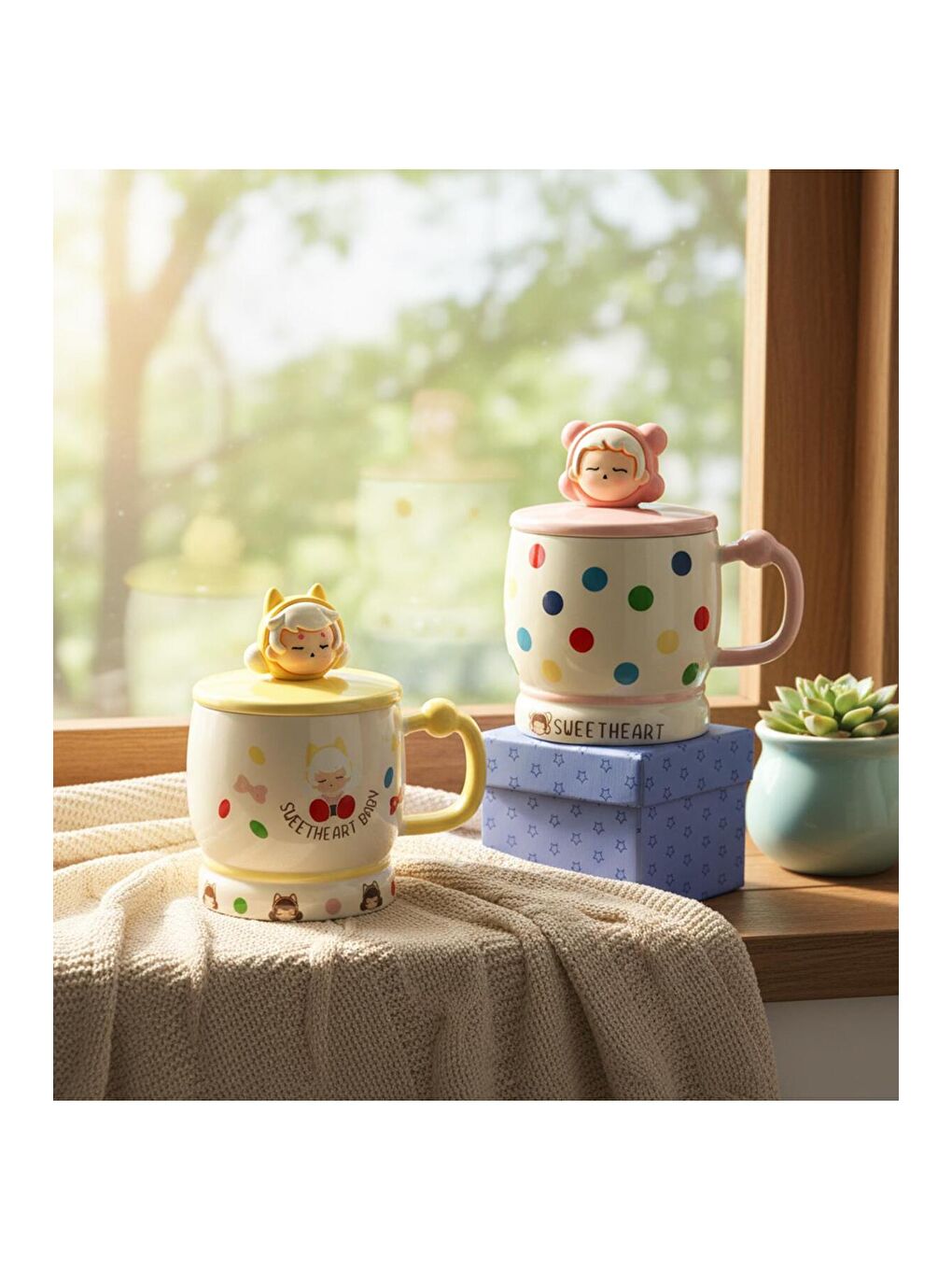 Karışık Neşeli Kalpler Temalı Seramik Kupa-2