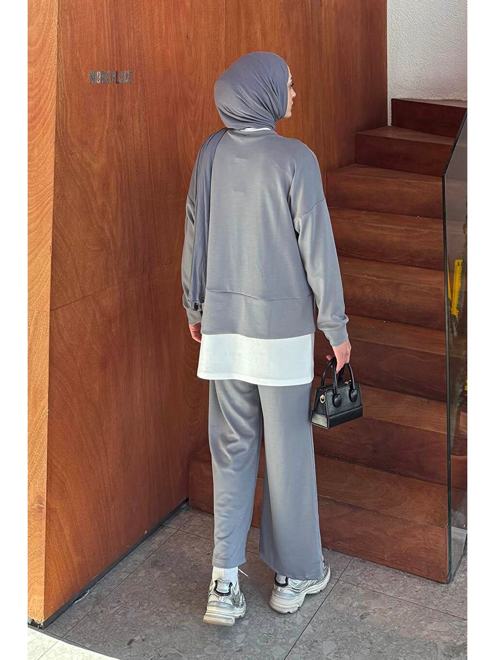 Fermuarlı Garnili Takım Gri-3