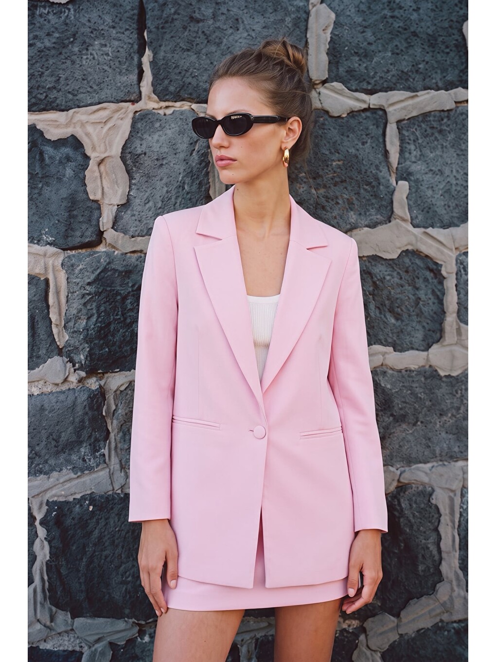 Keten Görünümlü Ceket - Pembe-1