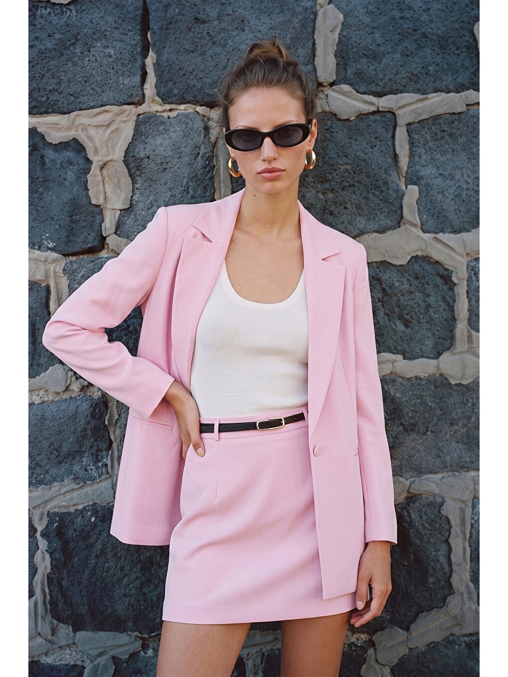 Keten Görünümlü Ceket - Pembe-2