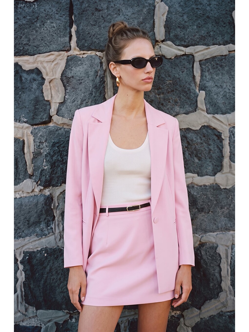 Keten Görünümlü Ceket - Pembe-3
