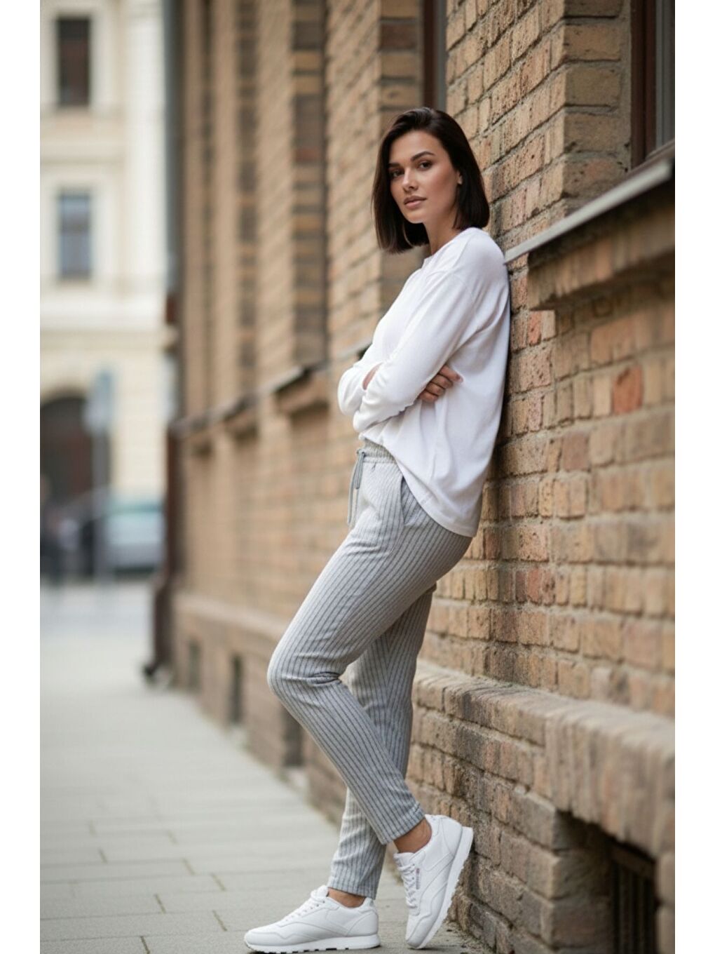 Gri Unisex Slim Fit Çizgili Jogger - Çizgili Jogger-1