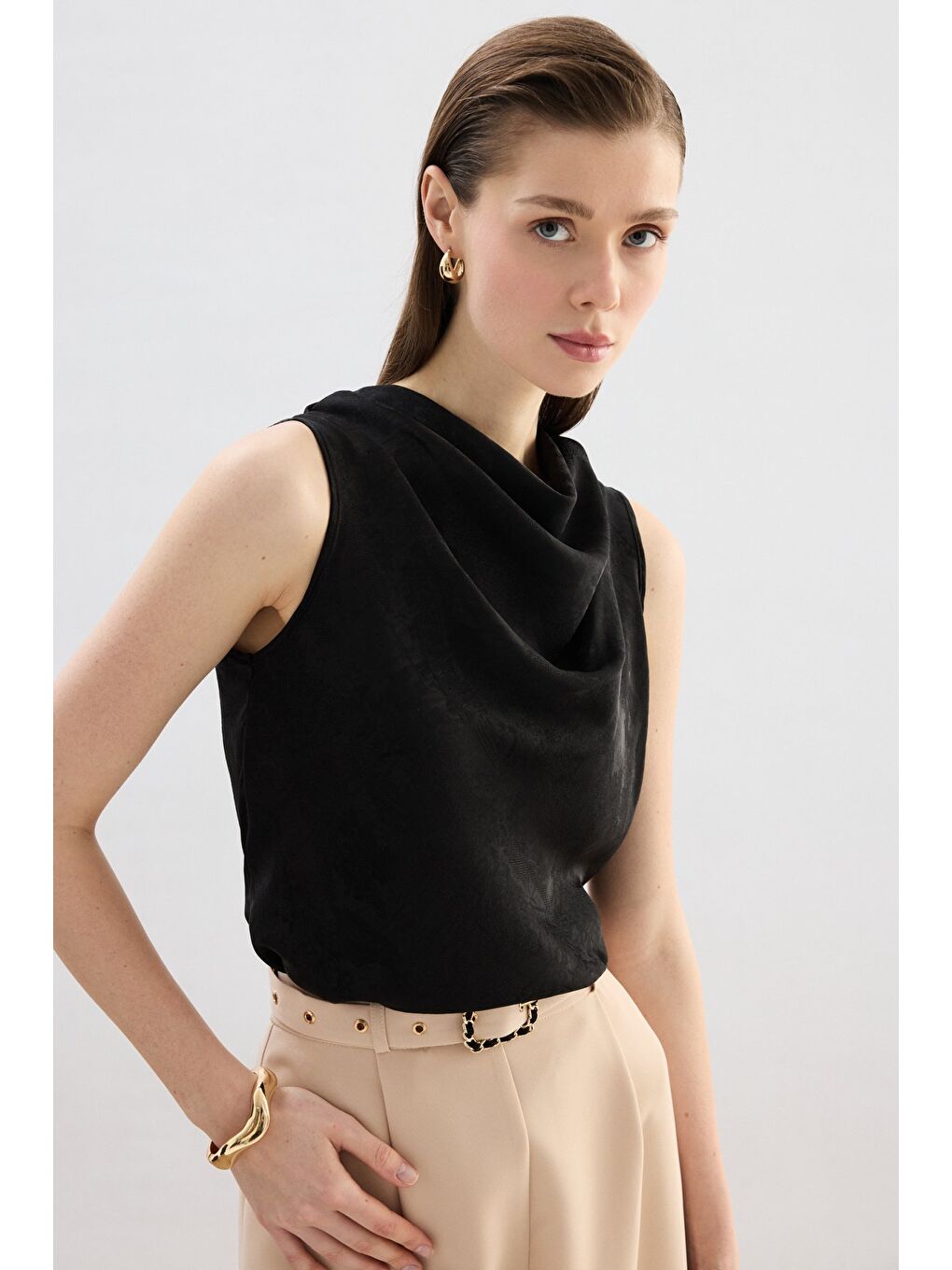 Degaje Yaka Bluz - Siyah-3