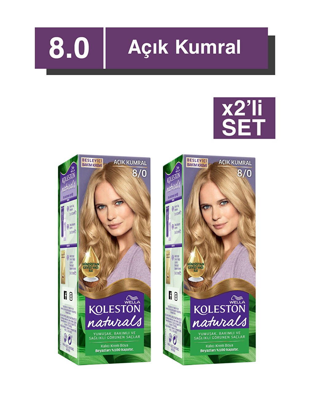 Wella Renksiz Koleston Supreme Saç Boyası 8/0 Açık Kumral x2'li Set